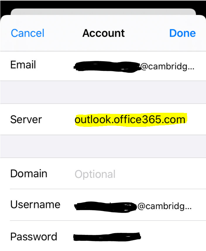 android office 365 email settings